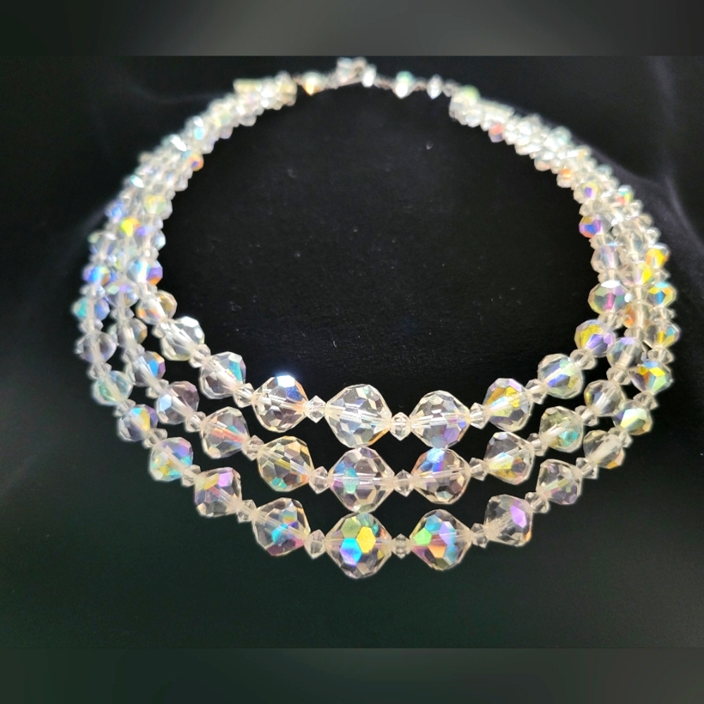 Vintage AB Crystal tri-strand necklace